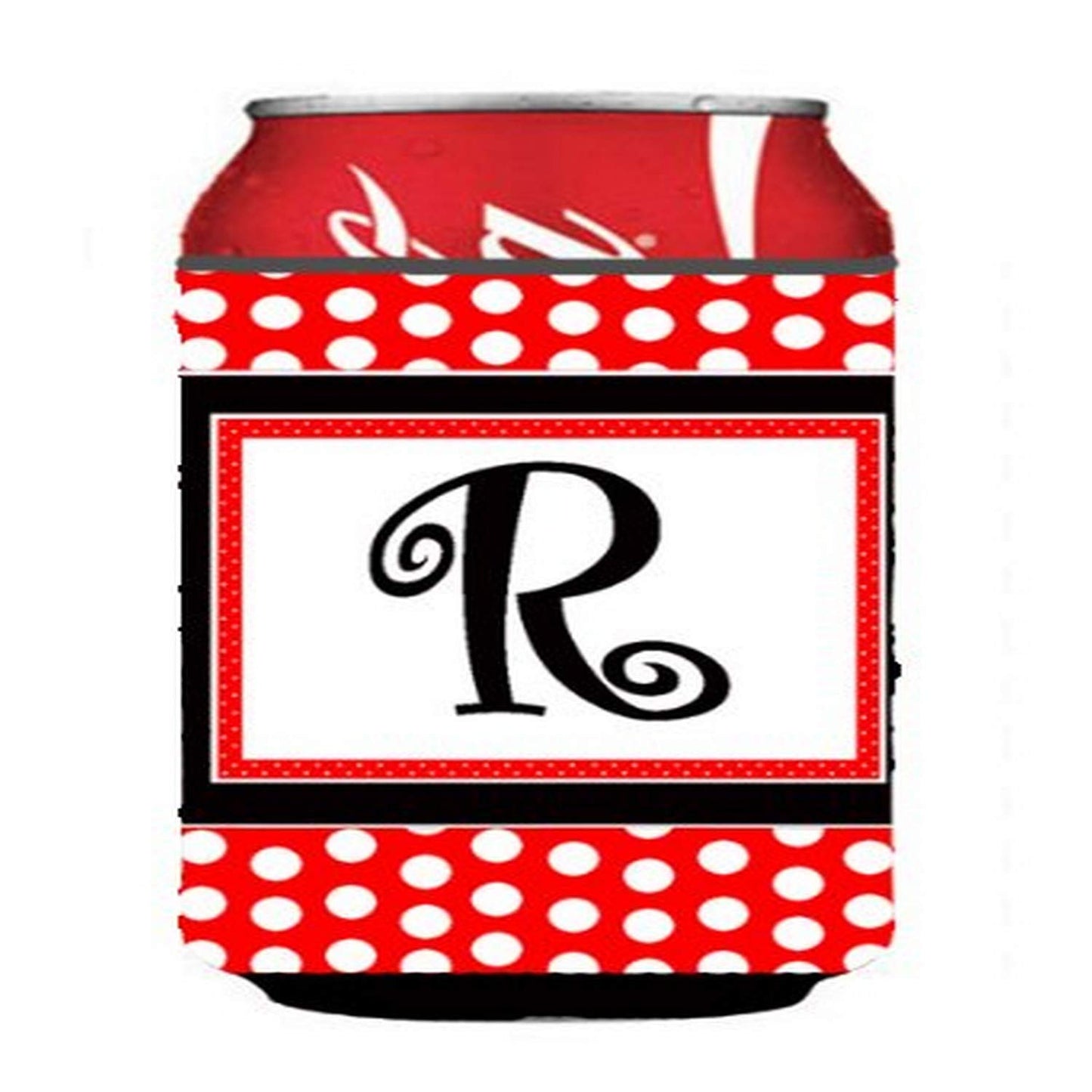 Caroline's Treasures CJ1012-RCC Letter R Initial - Red Black Polka Dots Can or Bottle Hugger Cooler Washable Drink Sleeve Collapsible Beverage Insulated Holder, Can Hugger, Multicolor