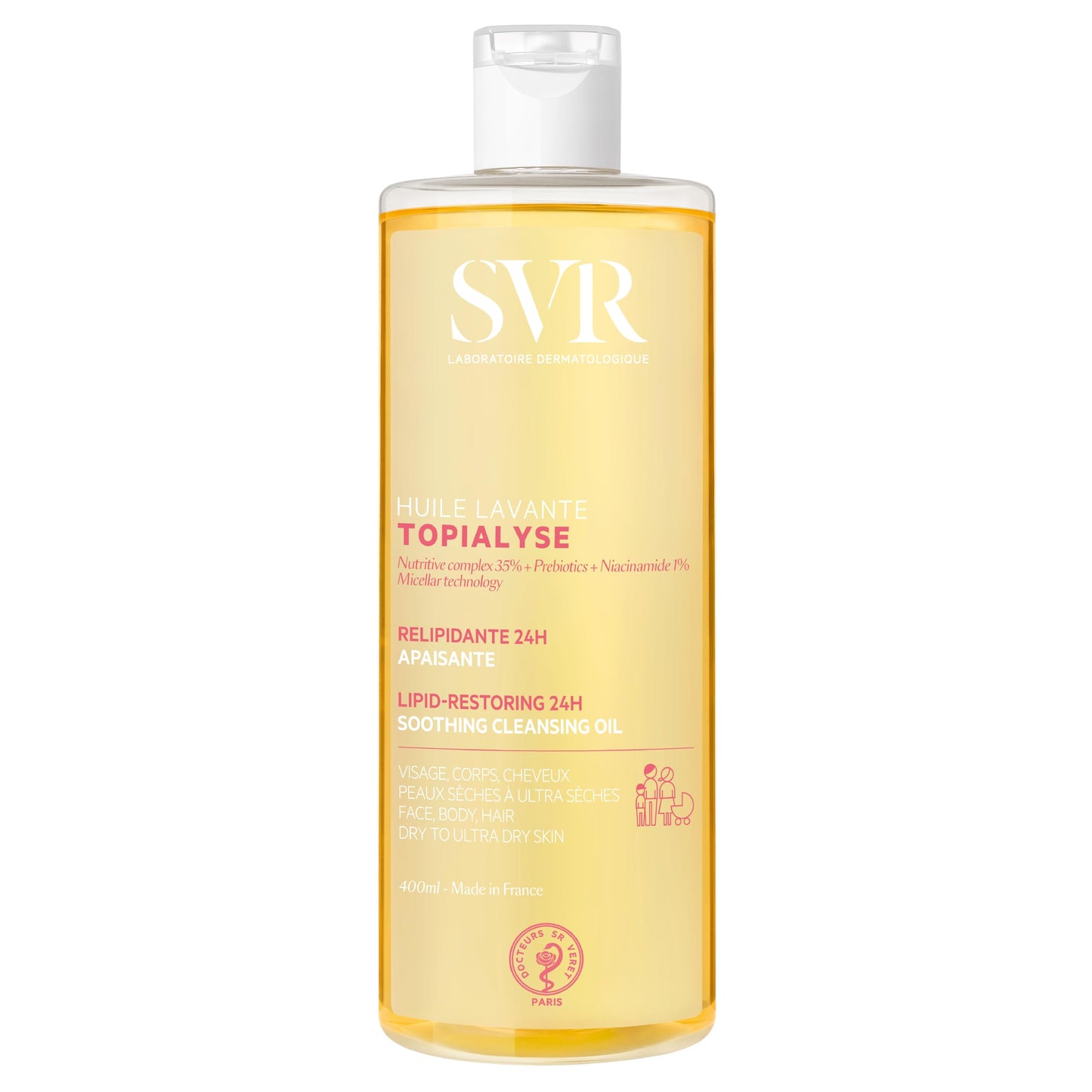 SVR Topialyse Micellar Cleansing Oil Wash With Niacinamide & Prebiotics For Face & Body. 24hr Moisturizing, Bath & Shower Cleanser For Sensitive Dry Skin Prone To Itching & Irritations, 13.5 Fl.oz