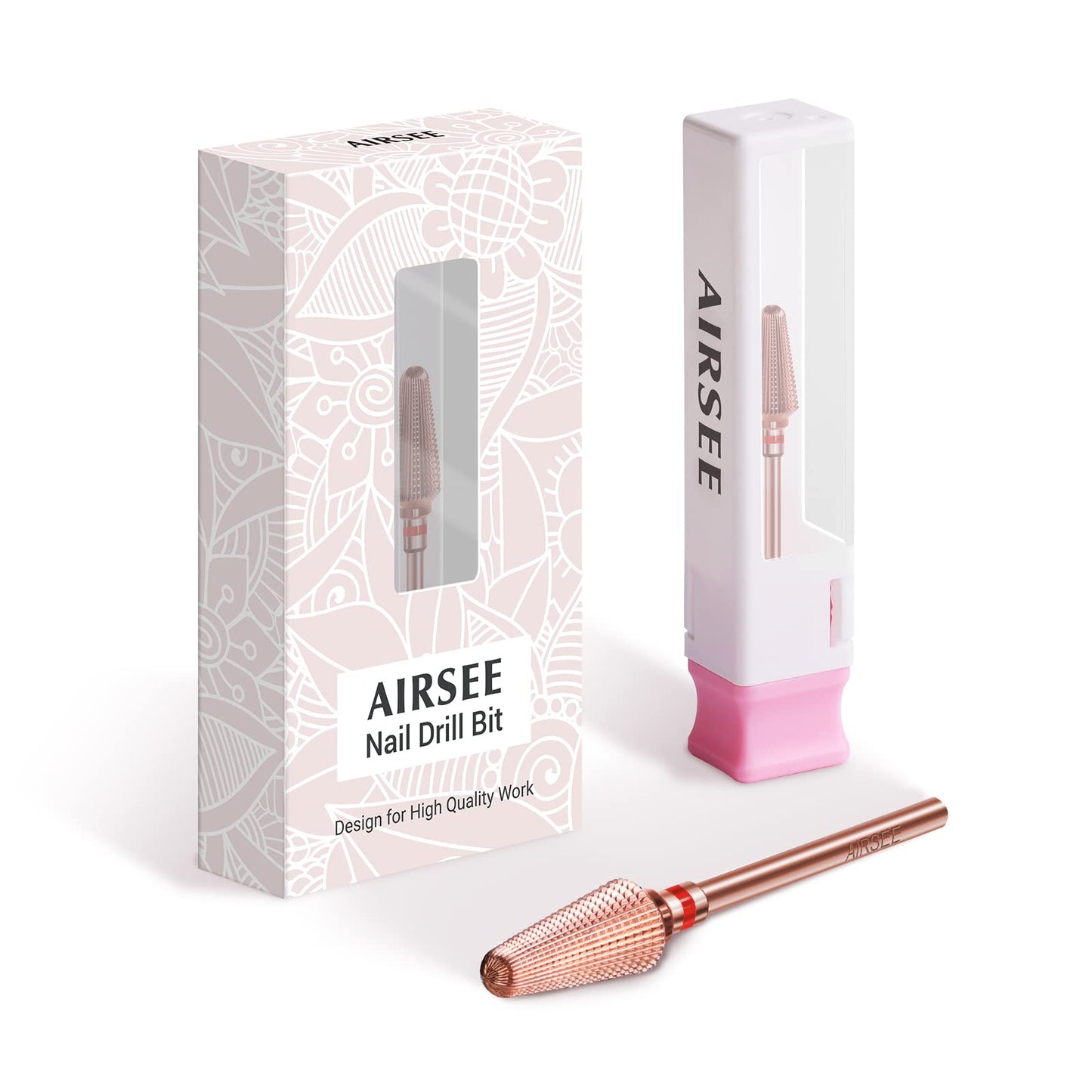 AIRSEE Tungsten Carbide Acrylic Nail Drill Bit Efile Electric File Machine Head Tips for Manicure Polishing Fast Remove Gel 3/32" Shank Right Hand Advanced Salon Tech Rose Gold Tornado Fine-F