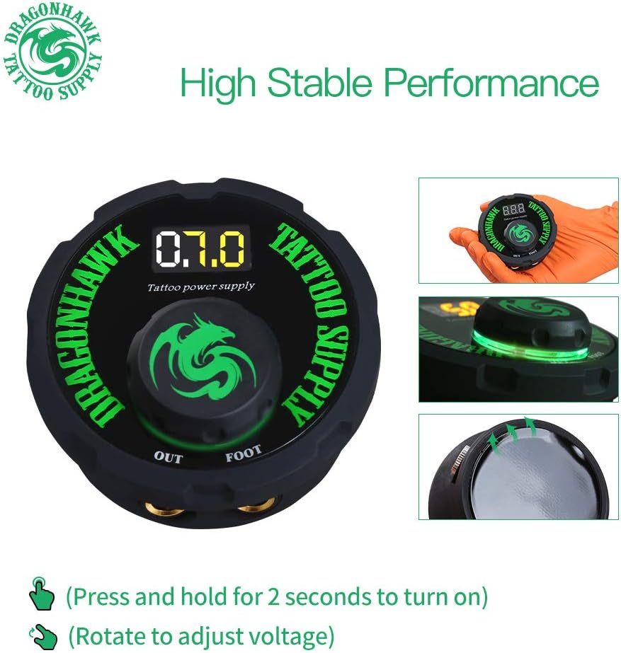 Dragonhawk Tattoo Power Supply - Airfoil Design for Tattoo Machines | Compact & Reliable Performance