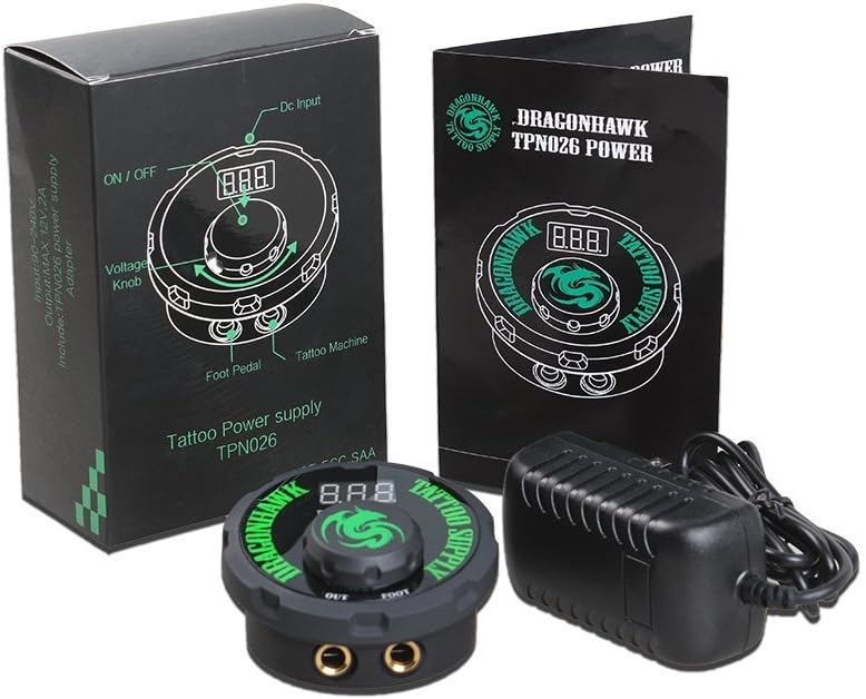 Dragonhawk Tattoo Power Supply - Airfoil Design for Tattoo Machines | Compact & Reliable Performance
