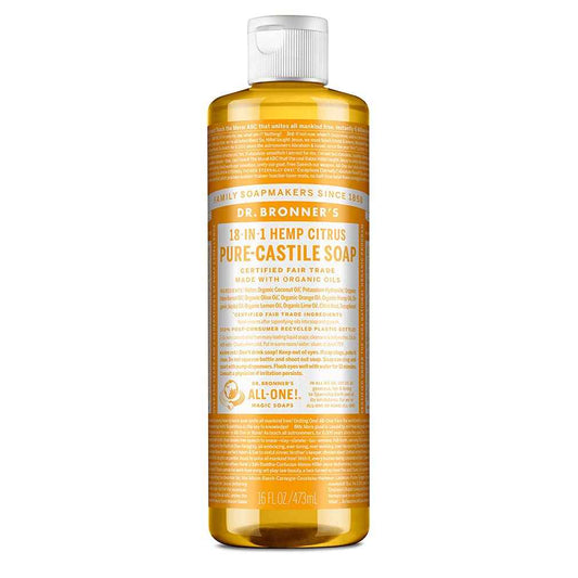 Dr. Bronner's - Pure-Castile Liquid Soap (Citrus, 16 ounce) - Made with Organic Oils, 18-in-1 Uses: Face, Body, Hair, Laundry, Pets and Dishes, Concentrated, Vegan, Non-GMO