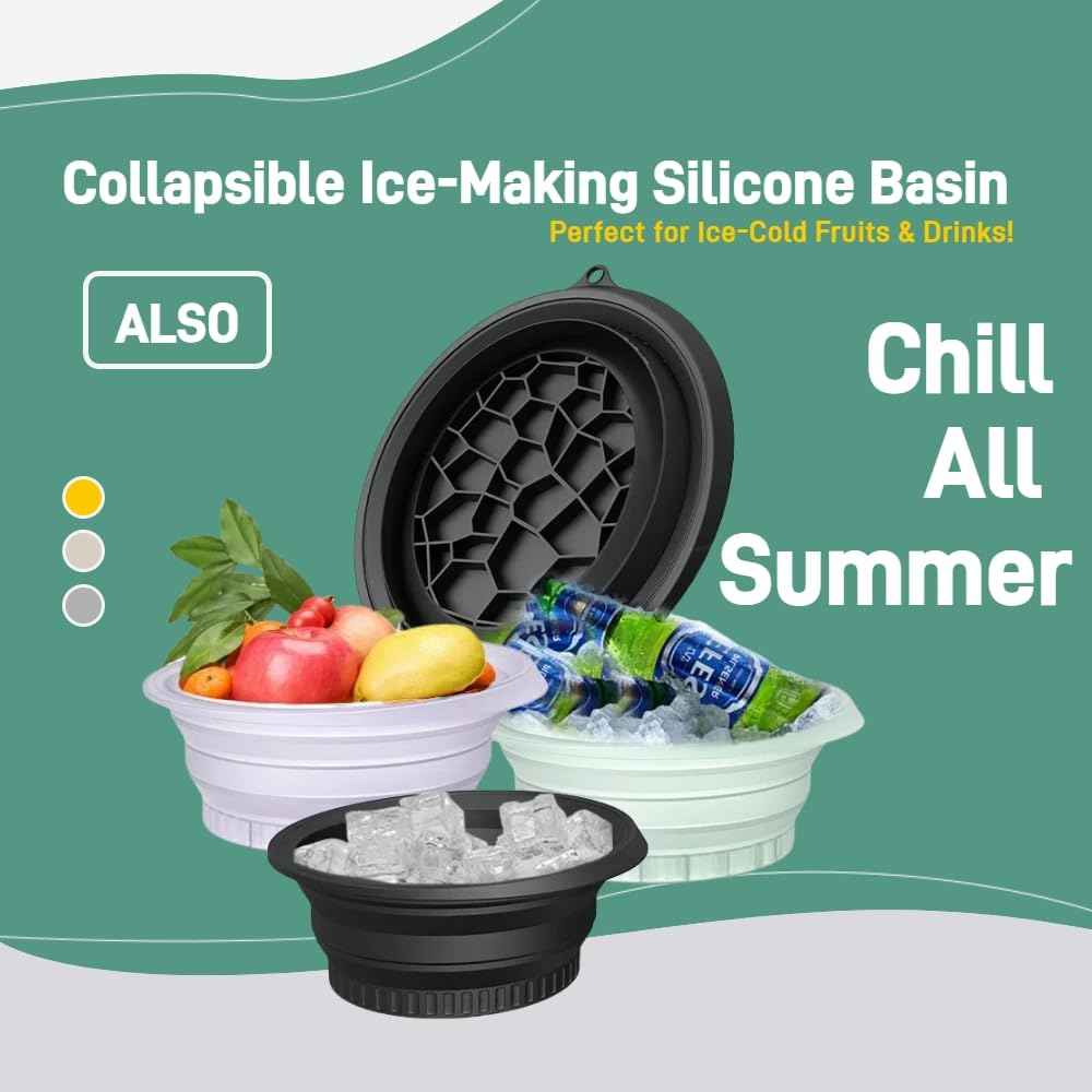 Portable Ice Bath Bowl for Face - Collapsible Silicone Bowl with Built-In Ice Tray for Acne Relief, Pore Minimizing & Glowing Skin | Cold Therapy for Home, Travel & Parties (Black)