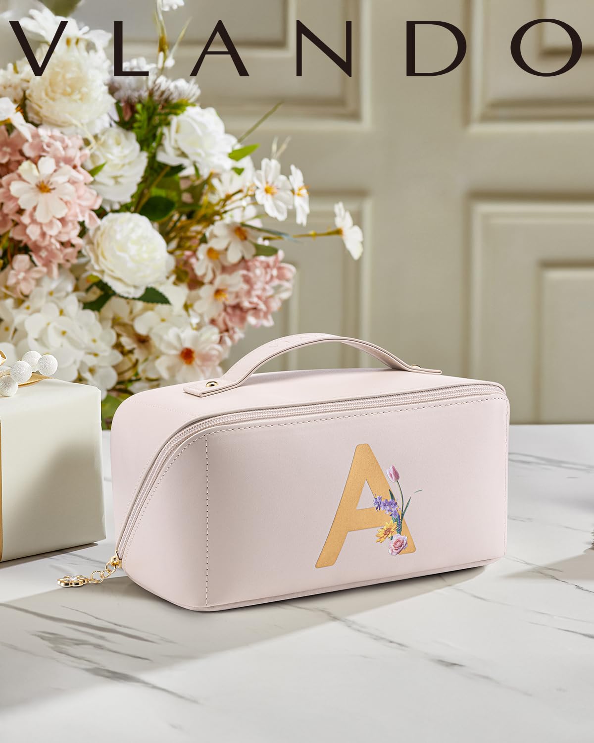 VLANDO Makeup Bag, Graduation Gifts for Girls,Personalized Makeup Bag,Makeup Organizer Bag,Preppy Stuff Gifts for Teen Girls Birthday Gift for Women Friends Sister(Letter A)