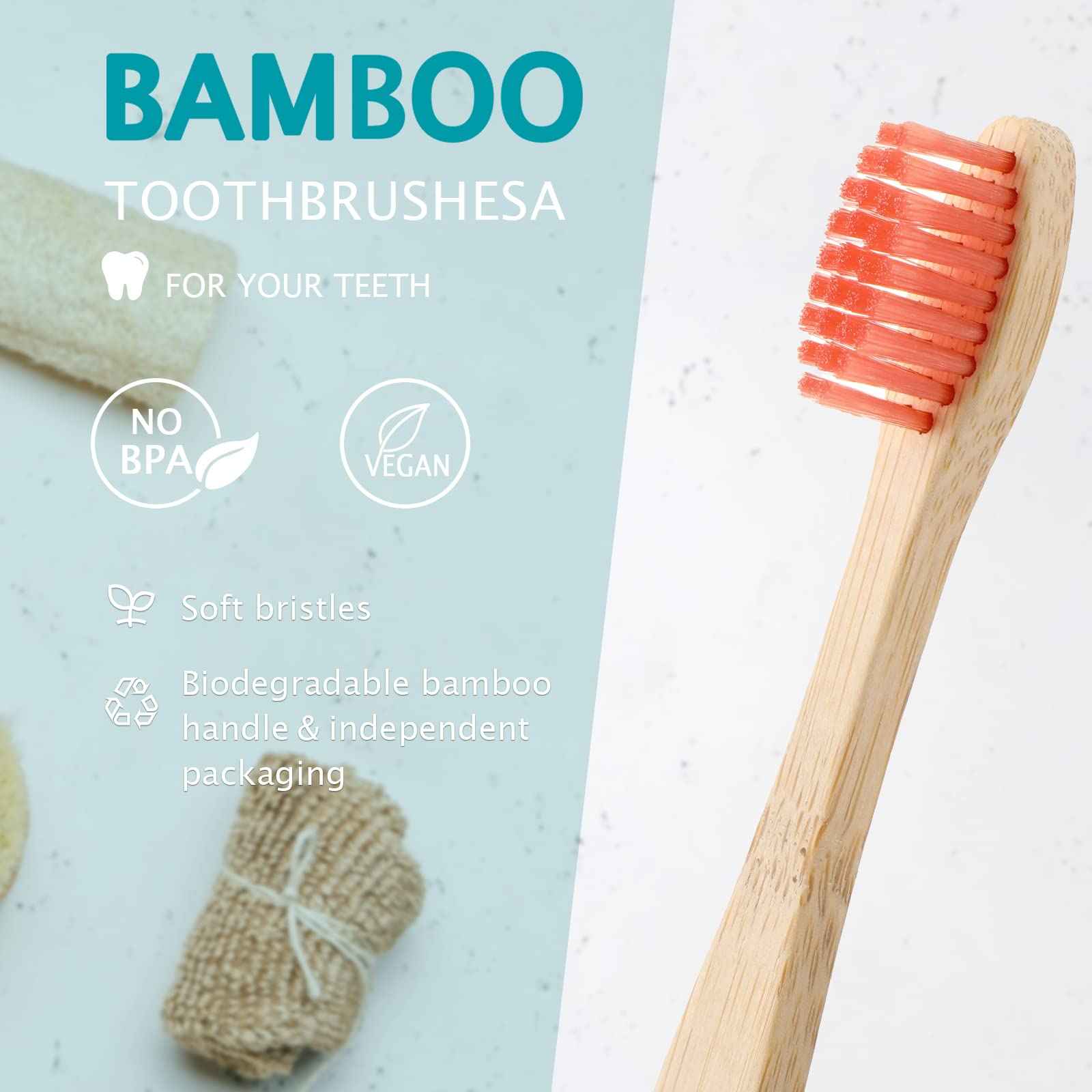 Heentan 40 Pieces Kids Bamboo Soft Bristles Toothbrushes Toddler Toothbrush Manual Travel Toothbrushes for Kids Children Home School Travel Teeth Oral Dental Care, 5.7 Inch, Individually Wrapped