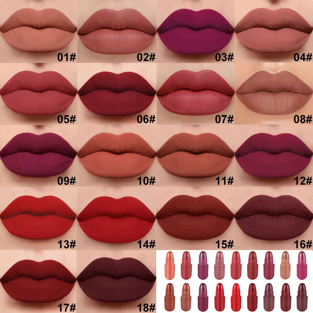 BINGBRUSH 18Pcs Pill Lipstick Capsules Samples Mini Set Makeup, Long Lasting Lip Stain Lápiz Labial Rojo Women Red Cute Lip Stick Purse Set Labiales Matte Larga Duracion 24