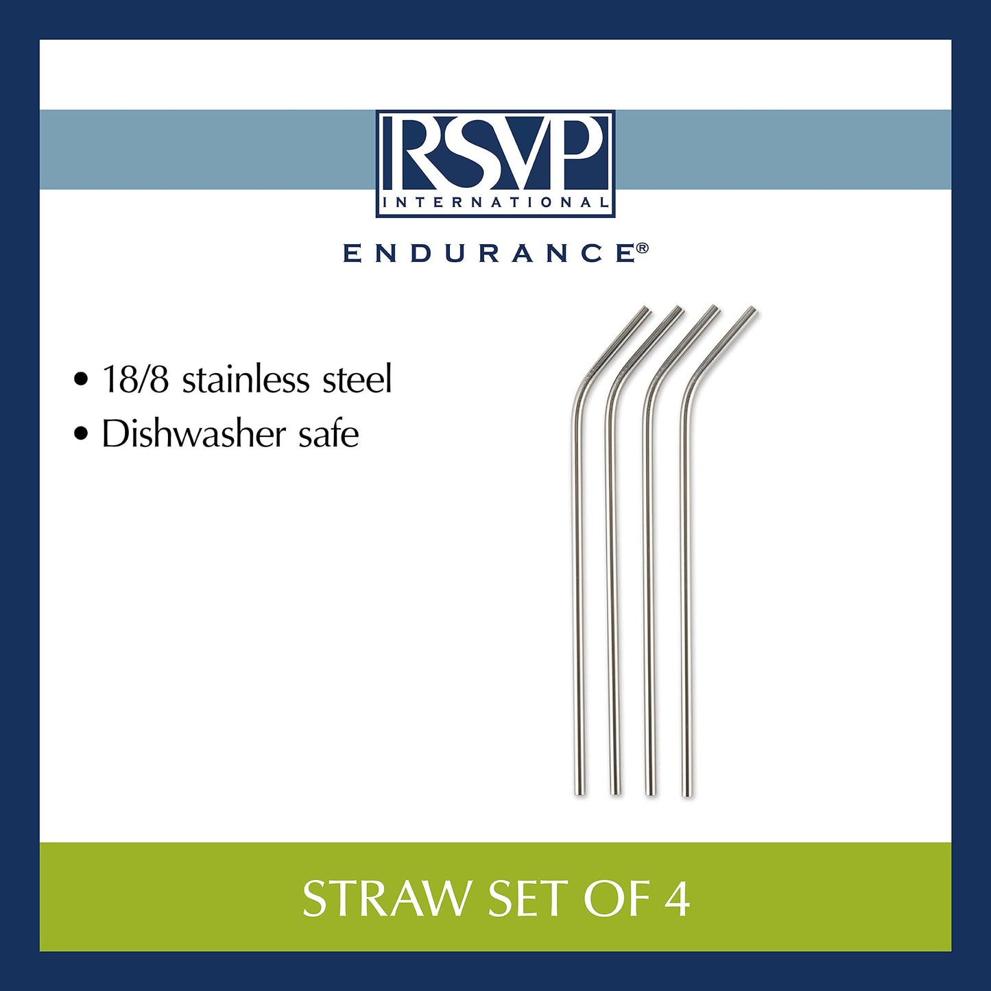 RSVP International Endurance Stainless Steel 10.5" Drink Straws, 4 Count | 5mm Fits Most Tumblers| Reusable & Durable | For Smoothies, Frappes, Sodas, Tea & More | Dishwasher Safe