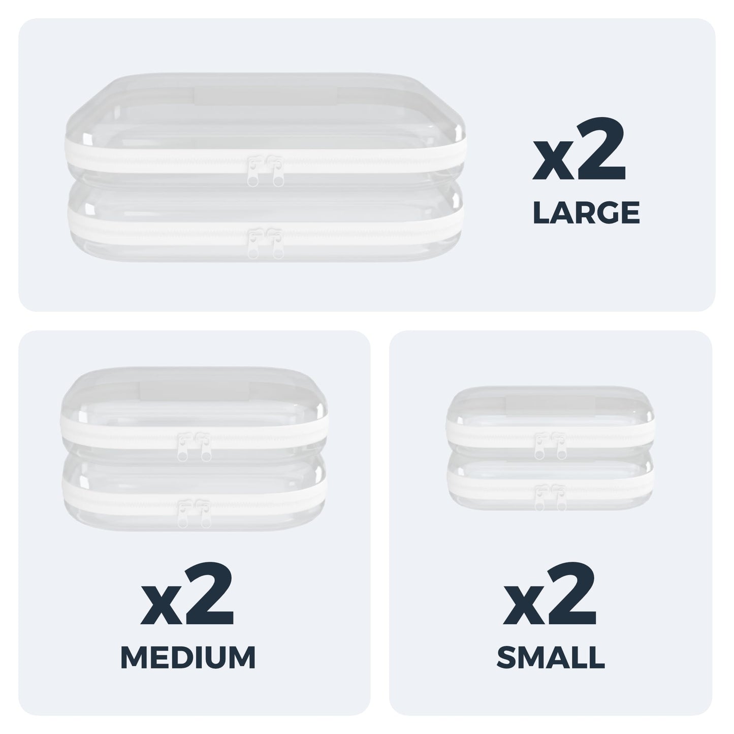 Extra Large 13.7" Durable Clear Hard Zipper Case 6 Pack, 2x Large, 2x Medium, 2x Small, Clear Travel Makeup Bag, Hard Plastic Travel Toiletry Bag for Women, Toy & Make Up Organizer Pouch