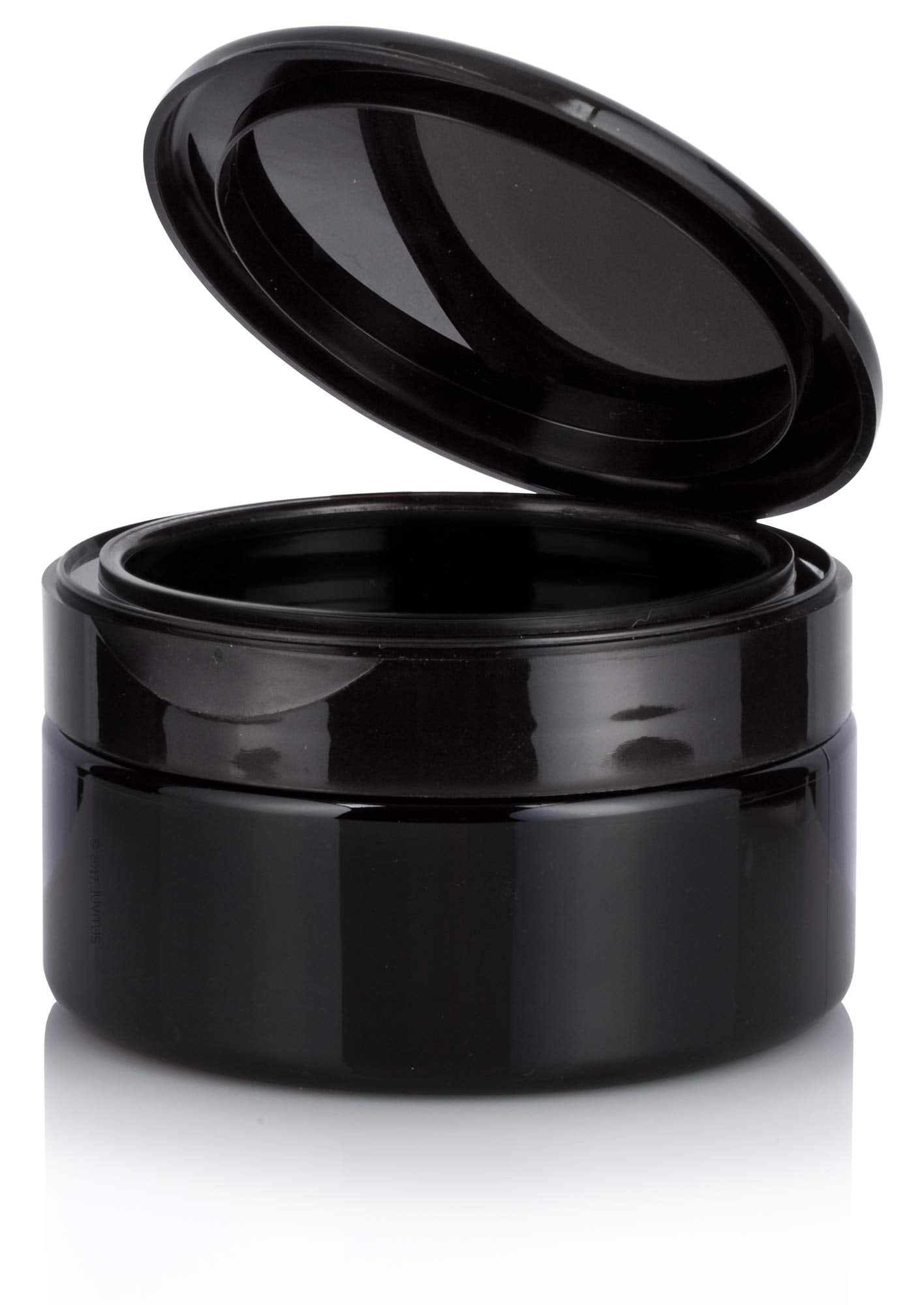 JUVITUS 8 oz Black PET Plastic Low Profile Jar with Black Flip Top Cap (12 Pack)