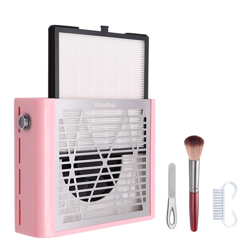 ibubu Nail Dust Collector Machine Electric Strong Suction Nail Dust Vacuum Cleaner Nail Salon Dust Extractor Acrylic Nail Powder Dust Collector Vacuum Fan with Multiple Tool Kits for Nails Pink