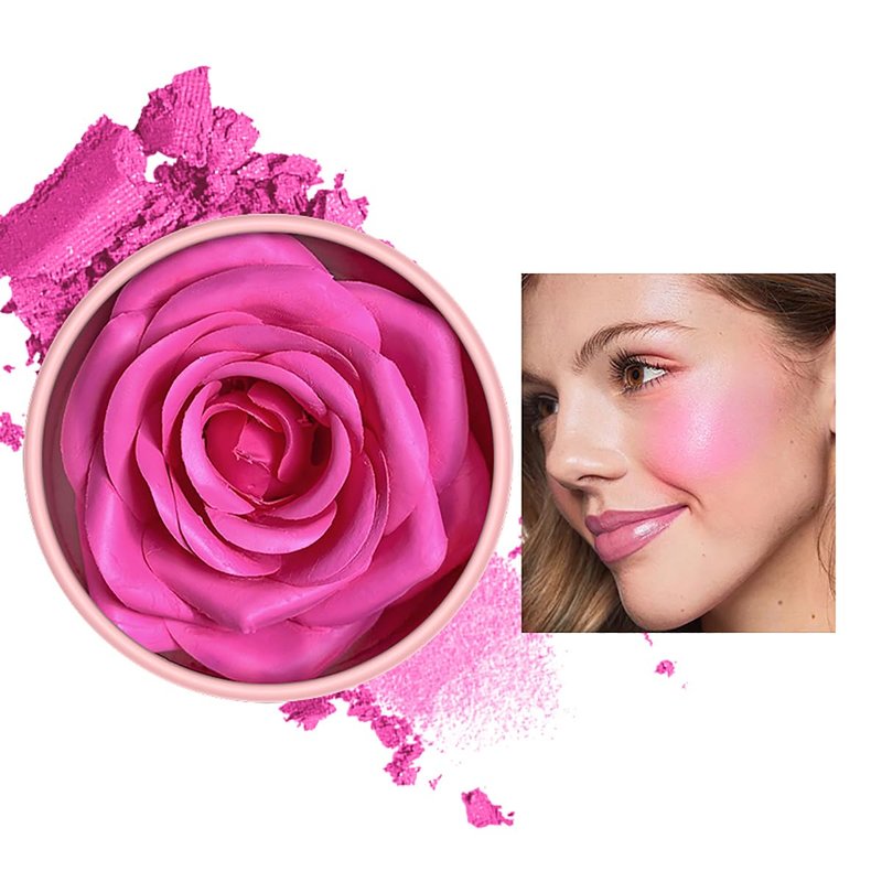 Pink Rose Petal Blush, 3D Rose Makeup Flower Petal Blush for Cheeks, Natural Glowing Redness Long Lasting Buildable Color, Contouring and Brightening, Makeup Powder blusher as Festival Gifts(#02)