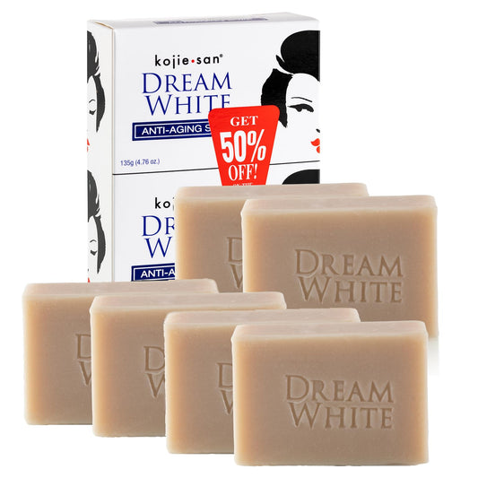 Kojie San Dream White Face and Body Bar – Kojic Acid Soap with Collagen, Elastin, & Coconut Oil – 135g x 6 Bars