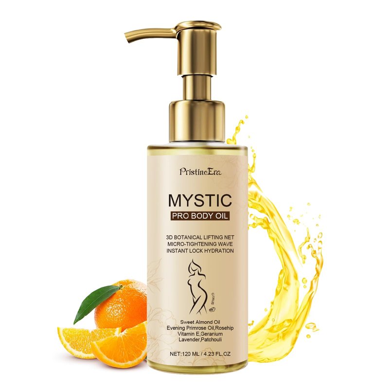 PristineEra Mystic Silk Body Firming Oil, Hydrating Body Oil for Women, Plumps Tightens & Firms Skin, Natural Cold‑Pressed Oil Blend for Dry & Crepey Skin, Luxury After Shower Skin Care, 4.23 fl oz