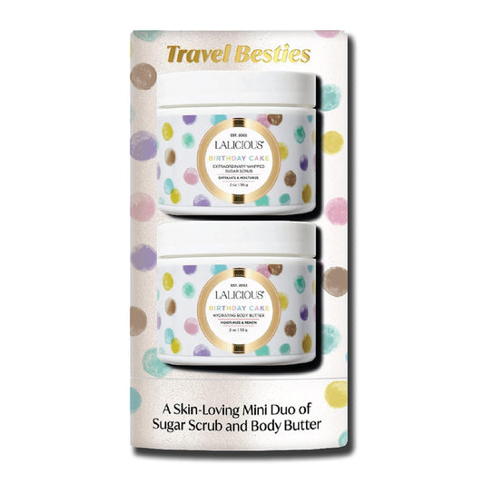 LALICIOUS Travel Besties - Birthday Cake Sugar Scrub (2oz) & Body Butter (2oz)