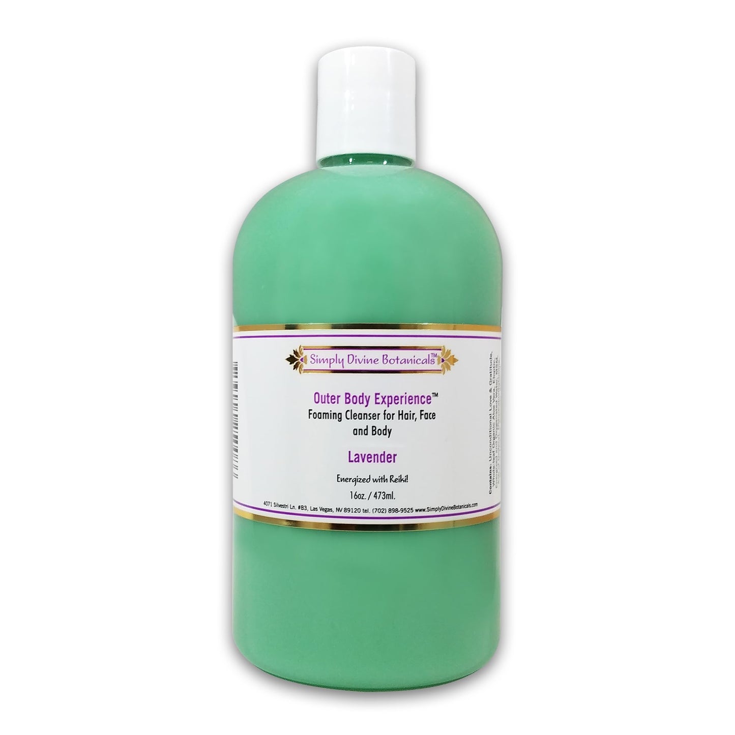 Simply Divine Botanicals Outer Body Experience Natural Foaming Cleanser for Body, Face and Hair, 16 oz (Lavender)