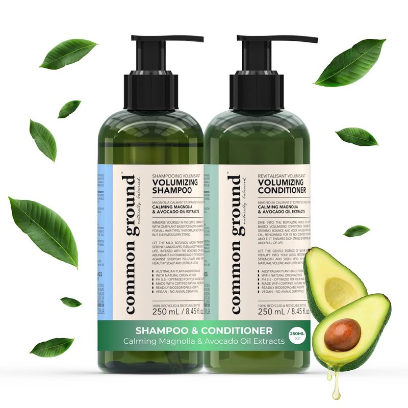 Common Ground Natural Shampoo and Conditioner Set; Paraben and Cruelty Free, Organic, Vegan, Plant-Based Formula, Botanical Scent and Avocado Oil Extract, for Men and Women (2 x 8.4 fl oz)
