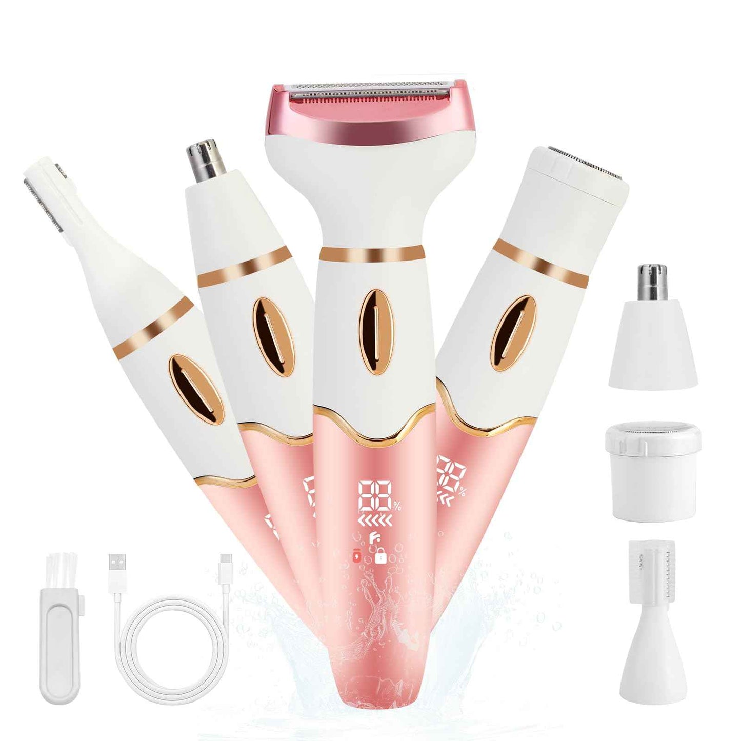 Women Electric Razors Shavers, Lady Bikini Trimmer 4 in 1 Electric Shaver Razor for Women Waterproof Wet/Dry Face Razors for Nose Eyebrow Arms Underarm Legs Pubic Area Painless Facial Hair Removal