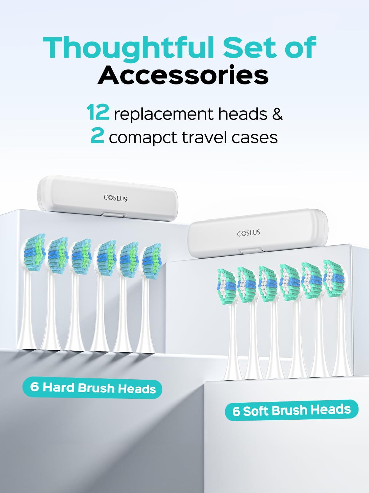 COSLUS C40 Sonic Electric Toothbrush for Adults: 47000 VPM for Deep Cleaning & Whitening with Travel Case - 5 Modes for Sensitive Teeth & Braces, Wireless Charging, 6 Brush Heads, Pink & Green (2PCS)