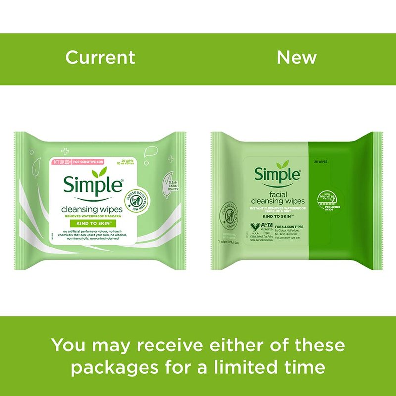 Simple Kind to Skin Cleansing Facial Wipes, 25 Count (Pack of 6)