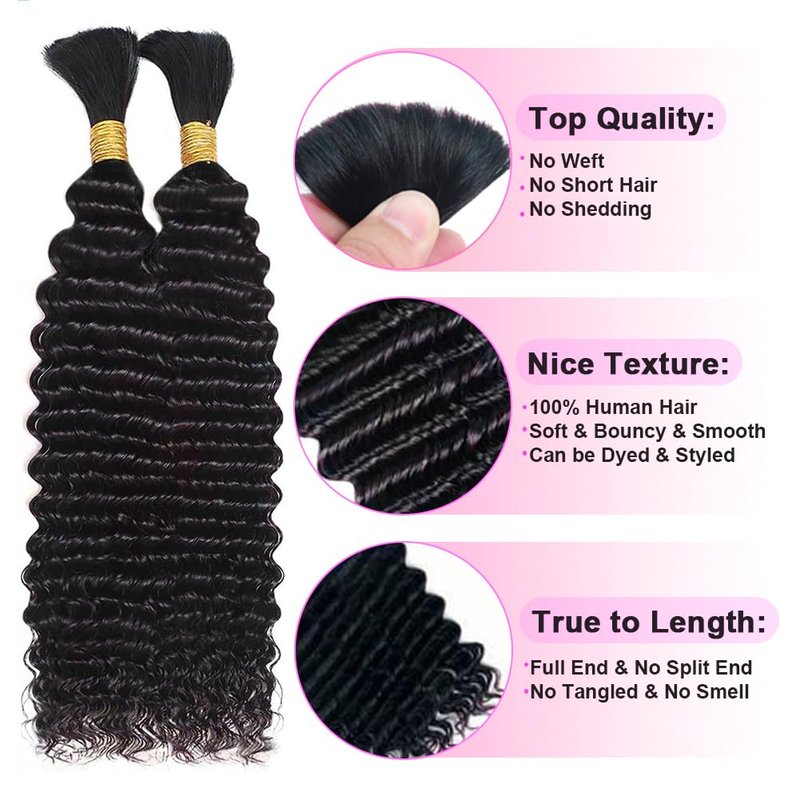 100 Percent Human Braiding Hair for Boho Braids 110g Curly Boho Hair for Braiding Deep Wave Bulk Bohemian 100% Human Hair for Micro Braiding Wet and Wavy No Weft 2 Bundles Natural Color 18 Inch