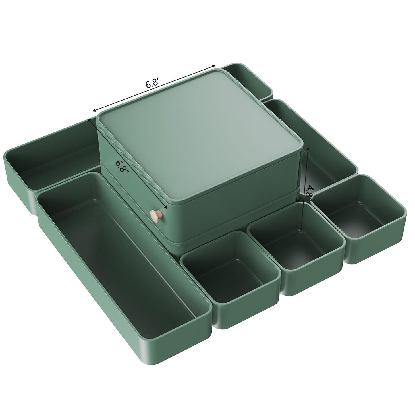 Makeup Organizer with Rotating Drawers: Stackable Makeup Bathroom Vanity Storage Box, Desk and Dresser Countertop Organizers and Storage Boxes for Cosmetics, Skincare, Jewelry, Bracelets, Green