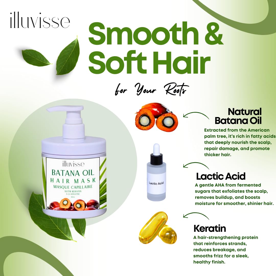 ILLUVISSE Batana Oil Hair Mask with Keratin & Lactic Acid, 500ml