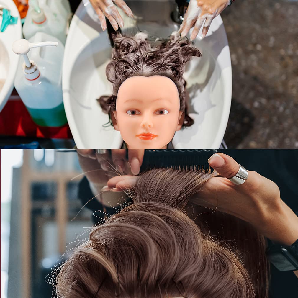 CZFY Cosmetology Mannequin Head with 100% Real Human Hair and Adjustable Stand 22-24” for Braiding Hair Styling Training Hairart Barber Hairdressing Fashion Salon Display