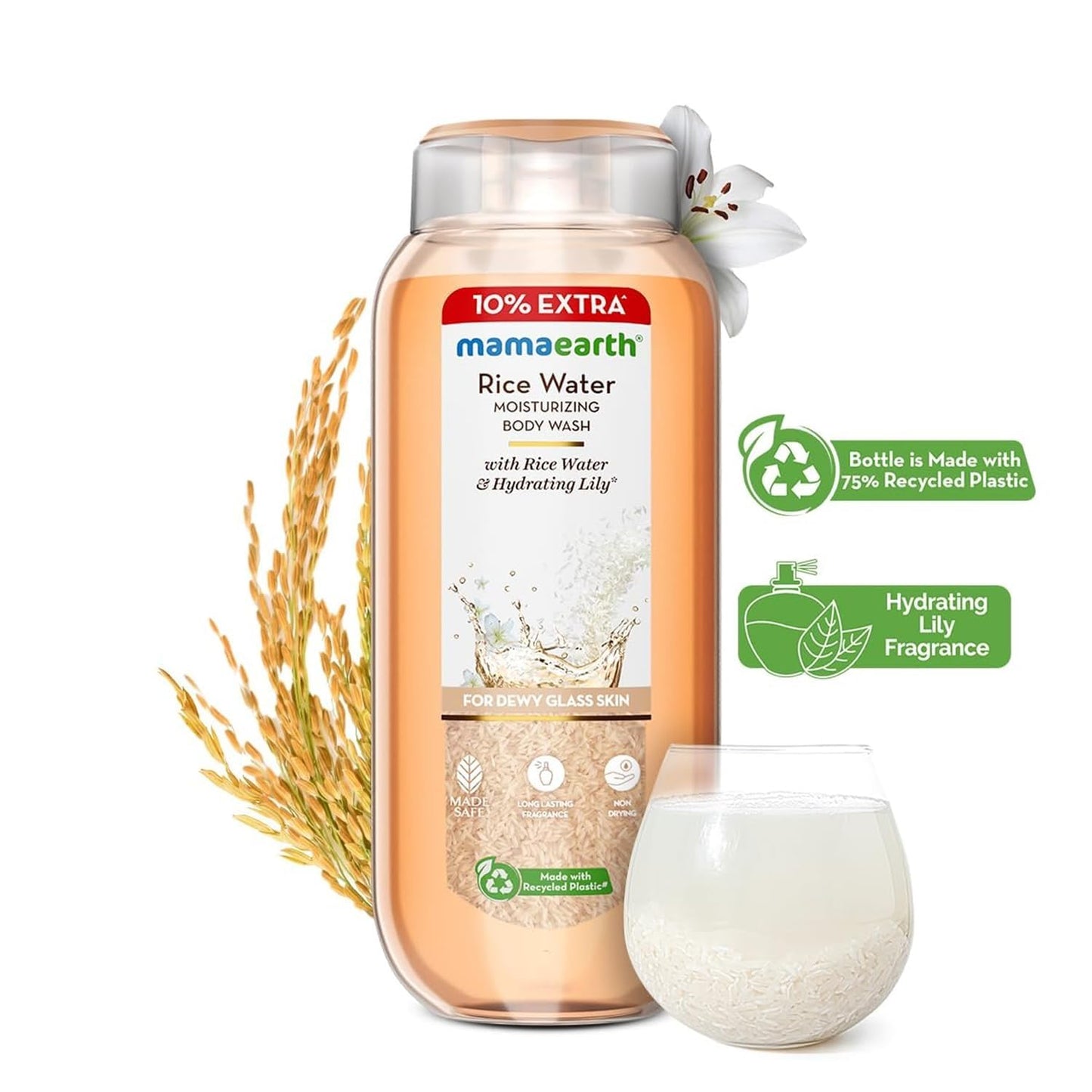 MAMAEARTH Rice Water Moisturizing Body Wash with Rice Water & Hydrating Lily, 9.30 Fl Oz (275 ml)