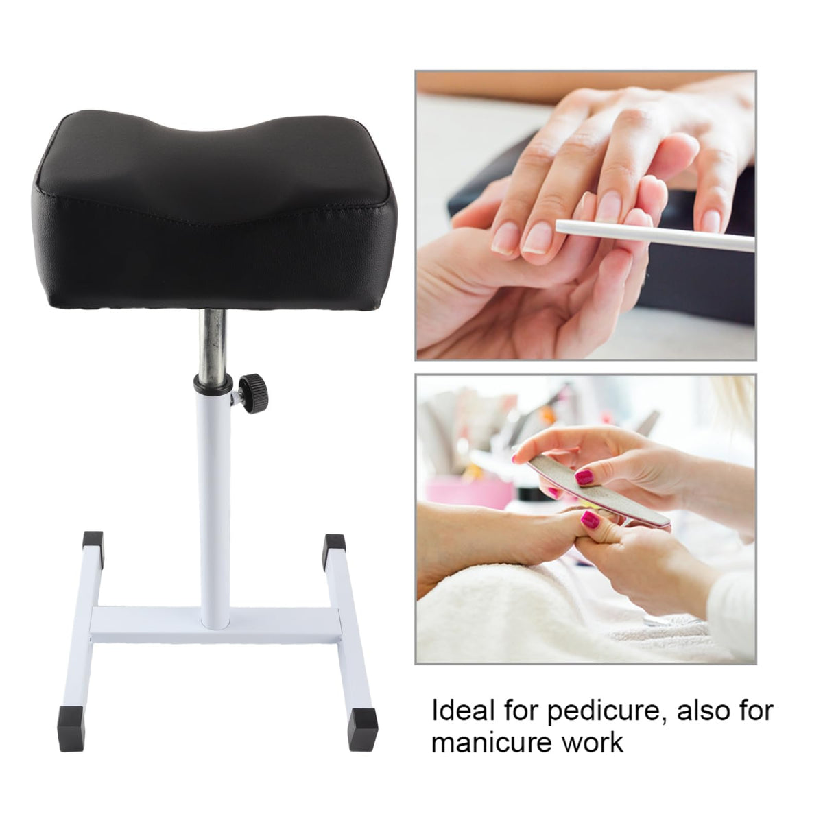 Adjustable Pedicure Footrest Stool, 15-22.4 Inch Height Black Metal