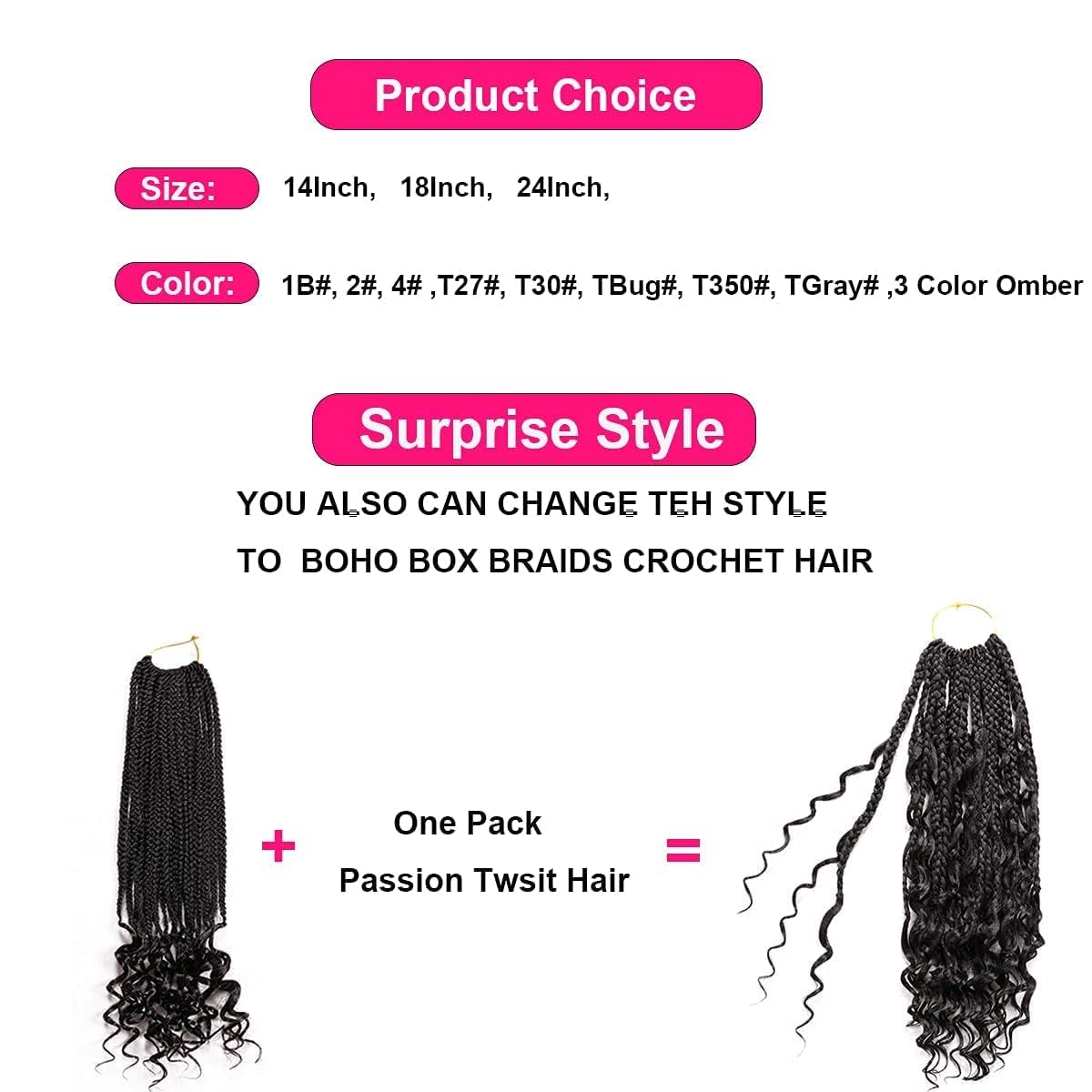 7 Packs 24 Inch Boho Goddess Box Braids Crochet Hair for Black Women (1B#, 24 Inch (Pack of 7))