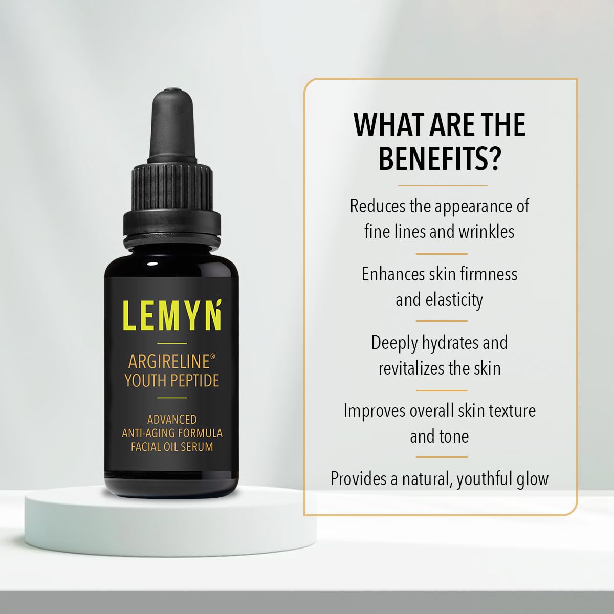 Lemyn Organics Argireline Youth Peptide Face Oil Serum | Anti-Aging, Hydrating, and Firming | Freshly Made Skincare | 15ml