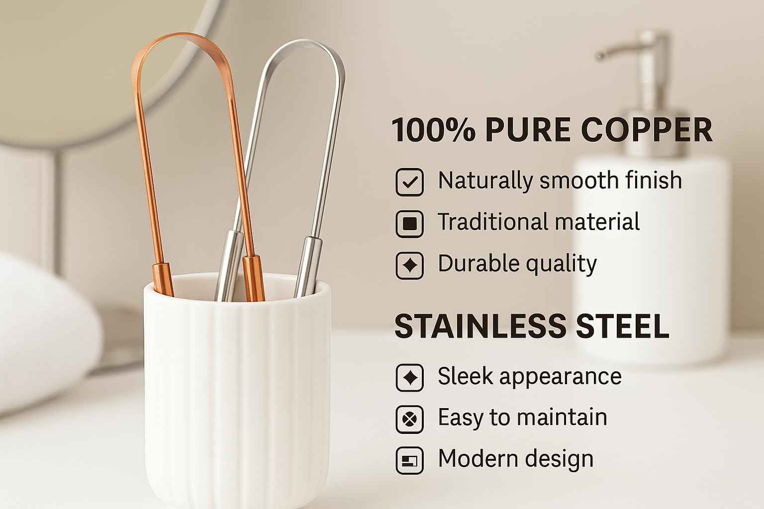 Copper Tongue Cleaner Traditional Ayurvedic Design, Pack of-2, Reduce Bad Breath, Tongue Scrubber, Easy to Use, Tongue Scraper for Oral Care & Hygiene