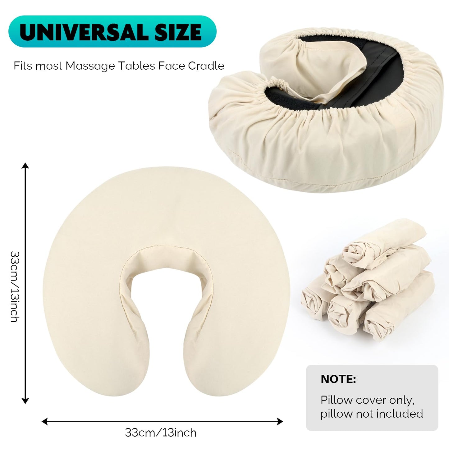 SINLAND Reusable Microfiber Massage Face Rest Covers,Cream,6 Pack