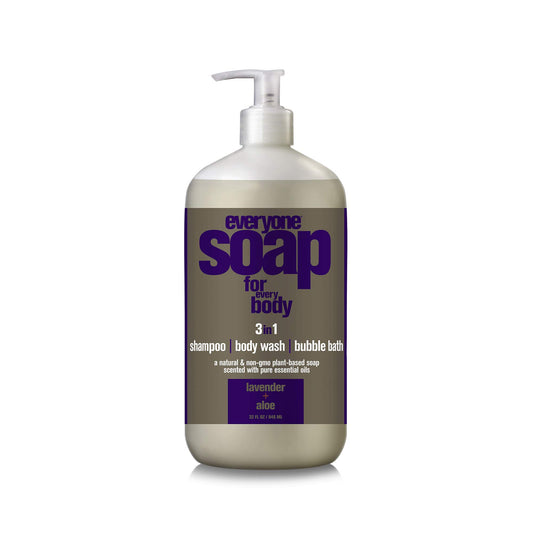 Everyone 3-in-1 Soap, Body Wash, Bubble Bath, Shampoo, 32 Ounce (Pack of 1), Lavender and Aloe, made with Essential Oils for Men and Women