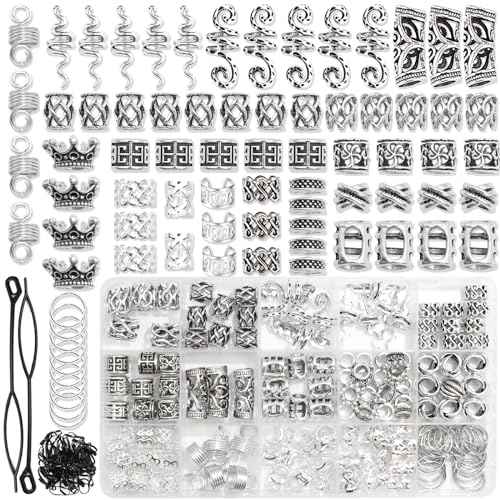 NAISKA Vikings Hair Jewelry for Braids 231Pcs Norse Runes Tube Beads Cross Snake Loc Dreadlock Accessories Non-Piercing Ear Cuffs Locs Jewelry for Women