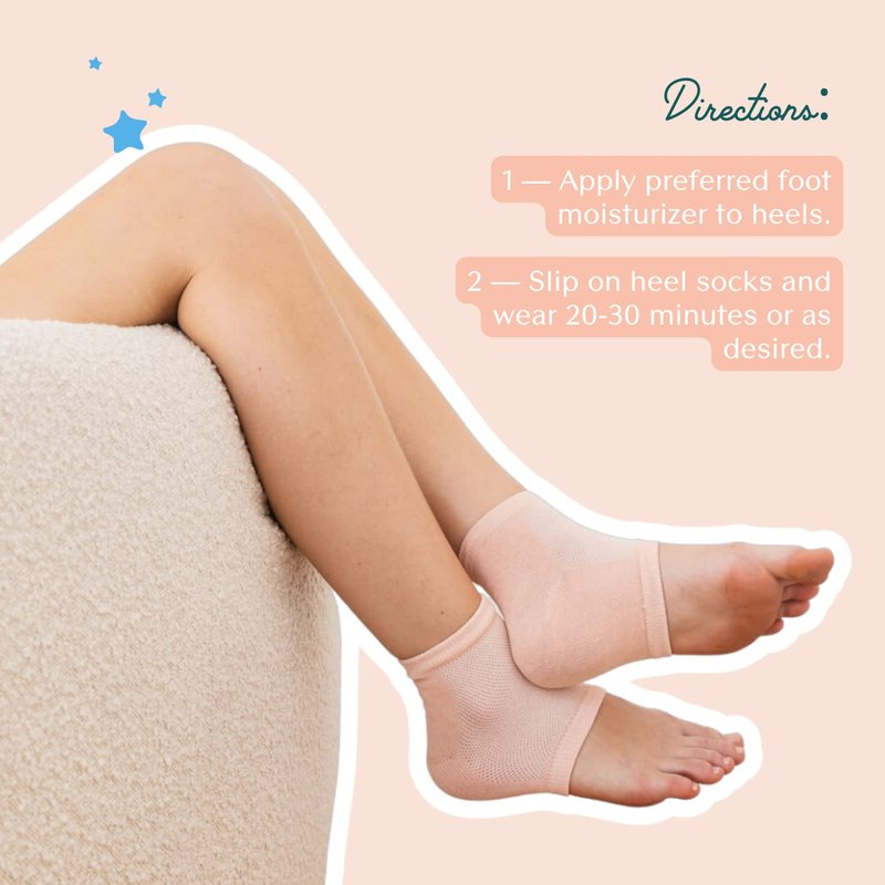 Moisturizing Gel Socks for Dry Cracked Heels - Soft Heel Repair Overnight Comfort | 2 Pairs