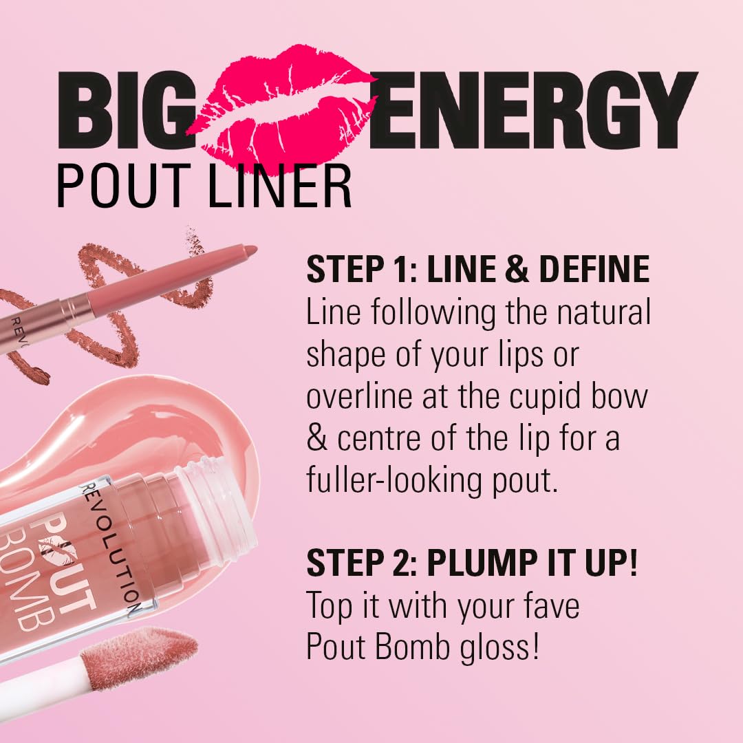 Revolution Beauty London, Pout Bomb Plumping Lip Liner, Long-Lasting Lip Shaper with Hyaluronic Acid & Vitamin E, Vegan & Cruelty-Free, Warm Peach Orange