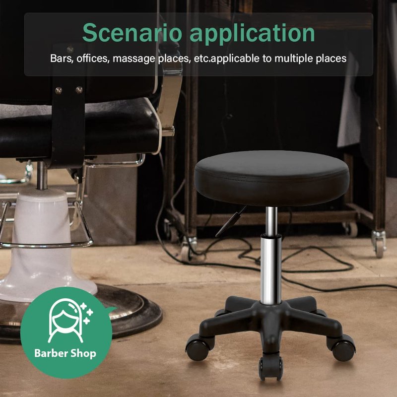 FURWOO Round Rolling Stool Height Adjustable Stool with Wheels for Spa Salon Massage Black