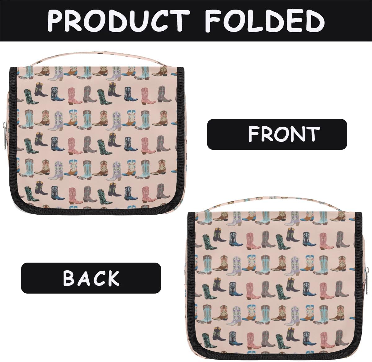 Travel Toiletry Bag - Pink Retro Western Print | Large Makeup Organizer with Hanging Hook