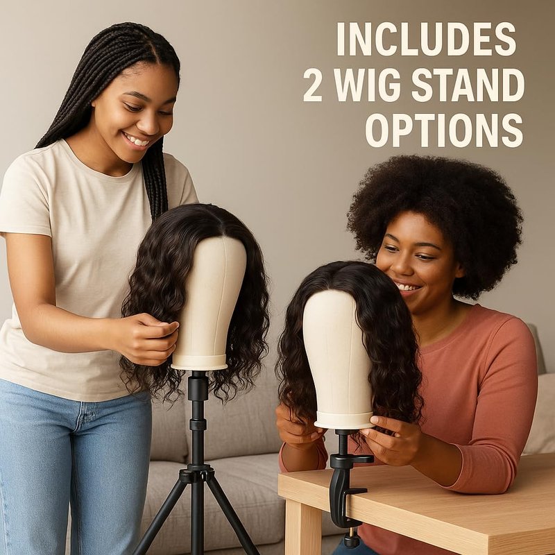 CMZLUMINEST Wig Stand with Head, Adjustable Wig Head Stand, Canvas Wig Head Stand with Mannequin Head with Clamp Stand, Manikin Head Set for Wigs Cosmetology