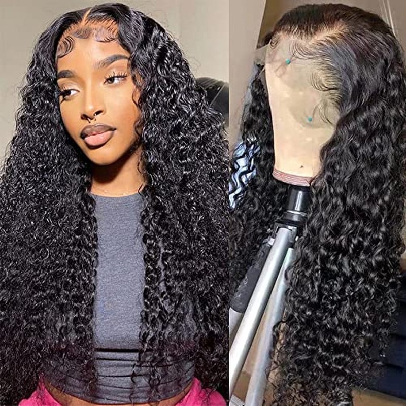 Lace Front Wigs Human Hair Wigs for Black Women 13x4 Deep Wave Human Hair Lace Front Wigs Pre Plucked with Baby Hair Wet and Wavy 150% Density Brazilian Virgin Curly Lace Frontal Wigs 22 Inch
