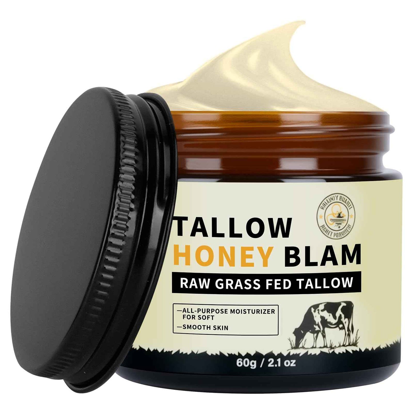 Beef Tallow for Skin, Tallow Face Moisturizer, Organic Grass-Fed Beef Tallow Balm with Raw Honey Blend, Hands, Body & Face Moisturizer, Natural Formula, Light Scent for Women and Men