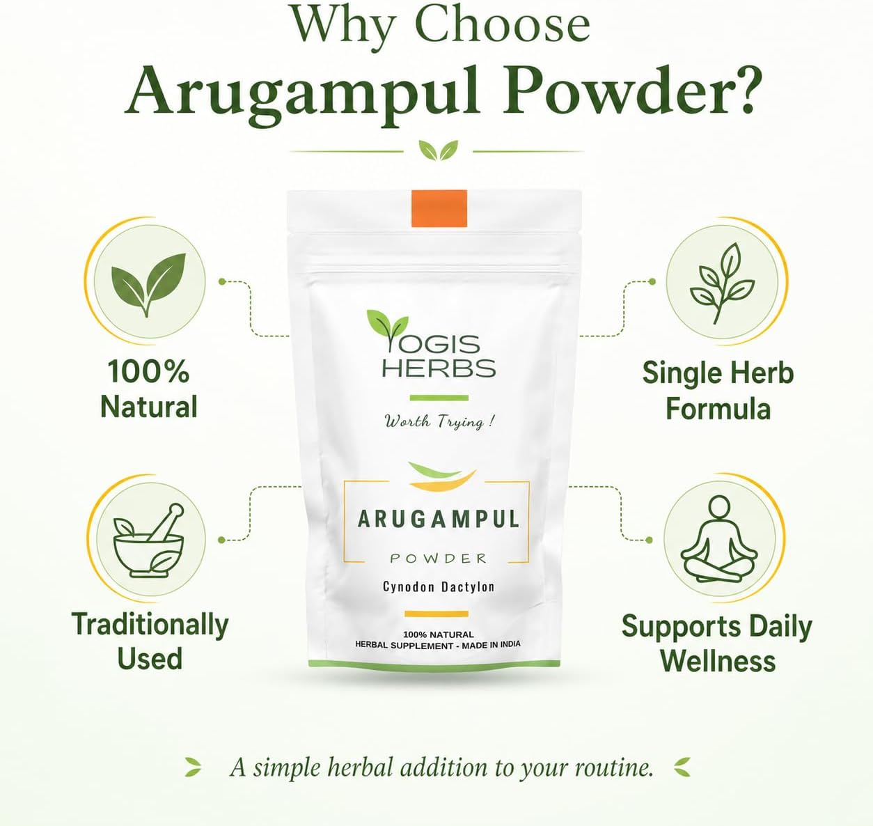 Arugampul Powder - Bermuda Grass Herbal Supplement for Daily Wellness | Hand-Cleaned, Stone-Ground, FSSAI-Certified