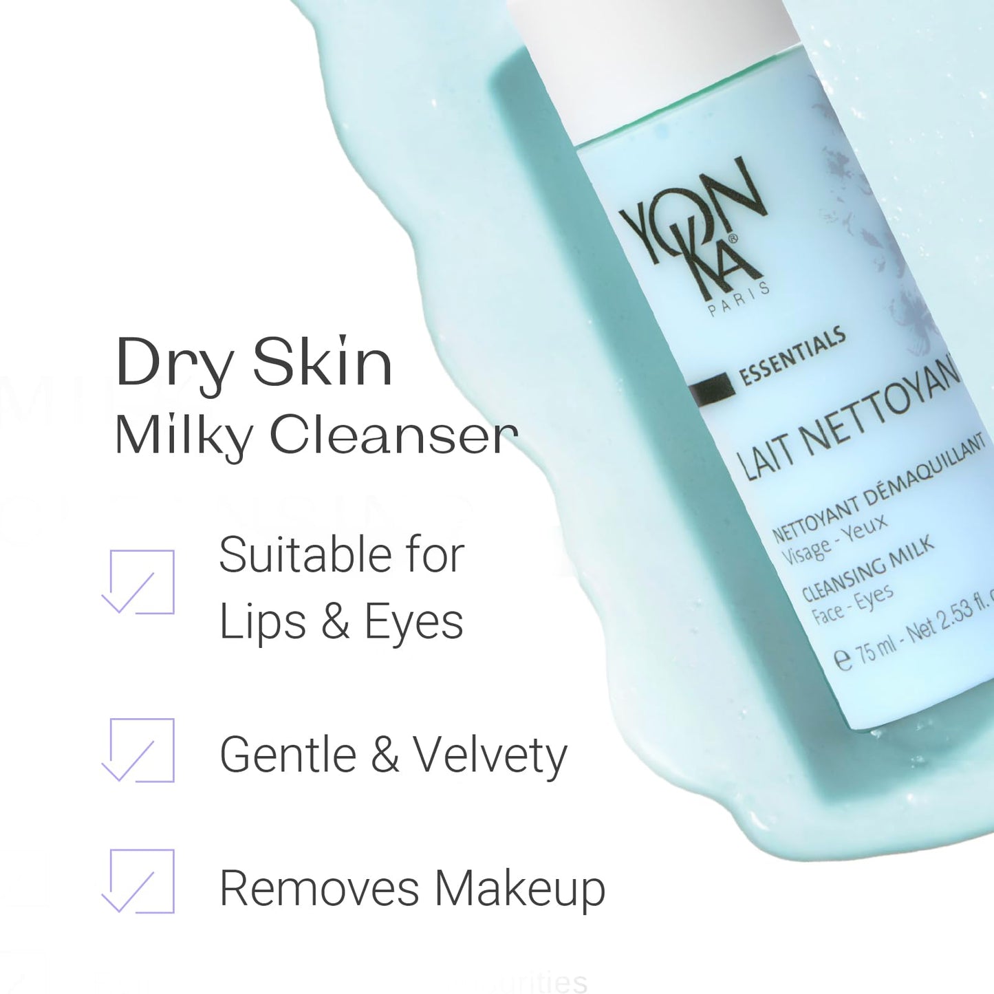 Yon-Ka Lait Nettoyant | Gentle Milk Cleanser & Makeup Remover with Plant-Based Ingredients | Moisturizes and Balances Skin pH | All Skin Types and Paraben Free | Travel Size 2.53 fl oz