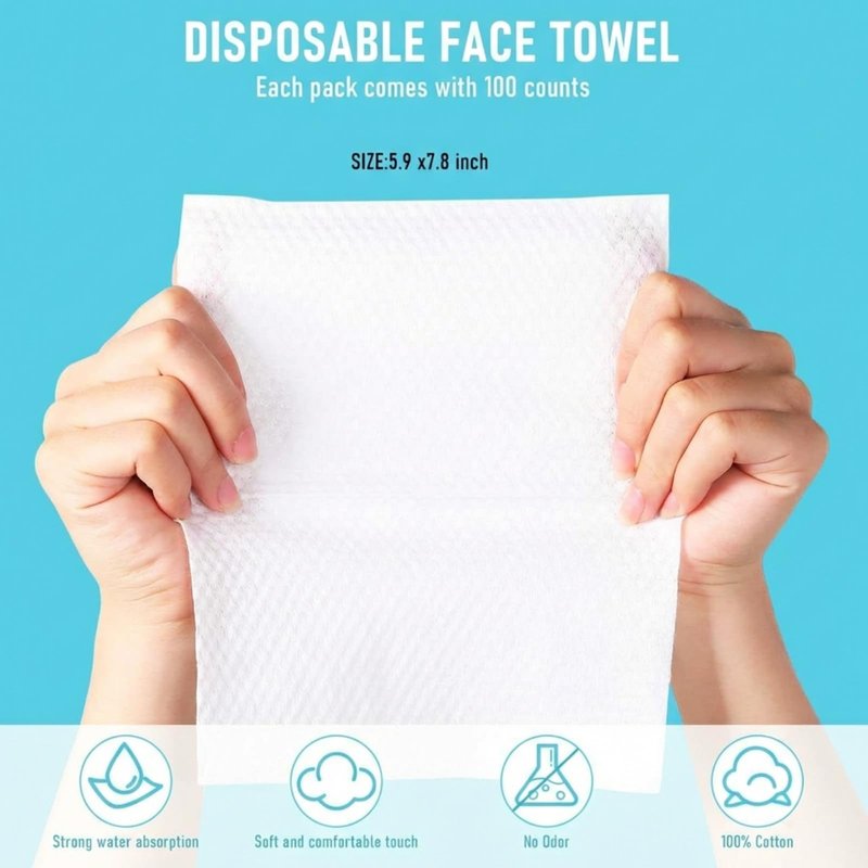 Riakrum 12 Pack Disposable Towelettes Face Towel Bulk Cotton Face Tissues Soft Facial Tissue Dry Wet Use for Sensitive Skin Care Makeup Removing Surface Cleaning (1200 Counts)