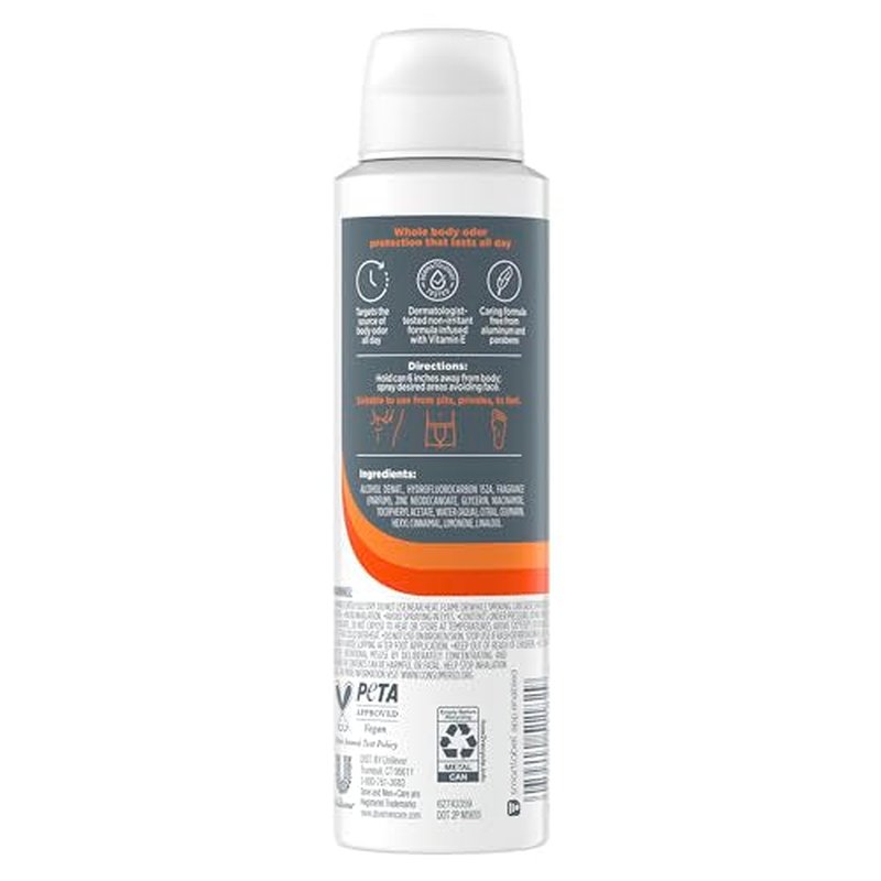 Dove Men+Care Whole Body Deo Aluminum-Free Deodorant Spray Shea Butter + Cedar Suitable from Pits, Privates, to Feet with Vitamin E 4 oz