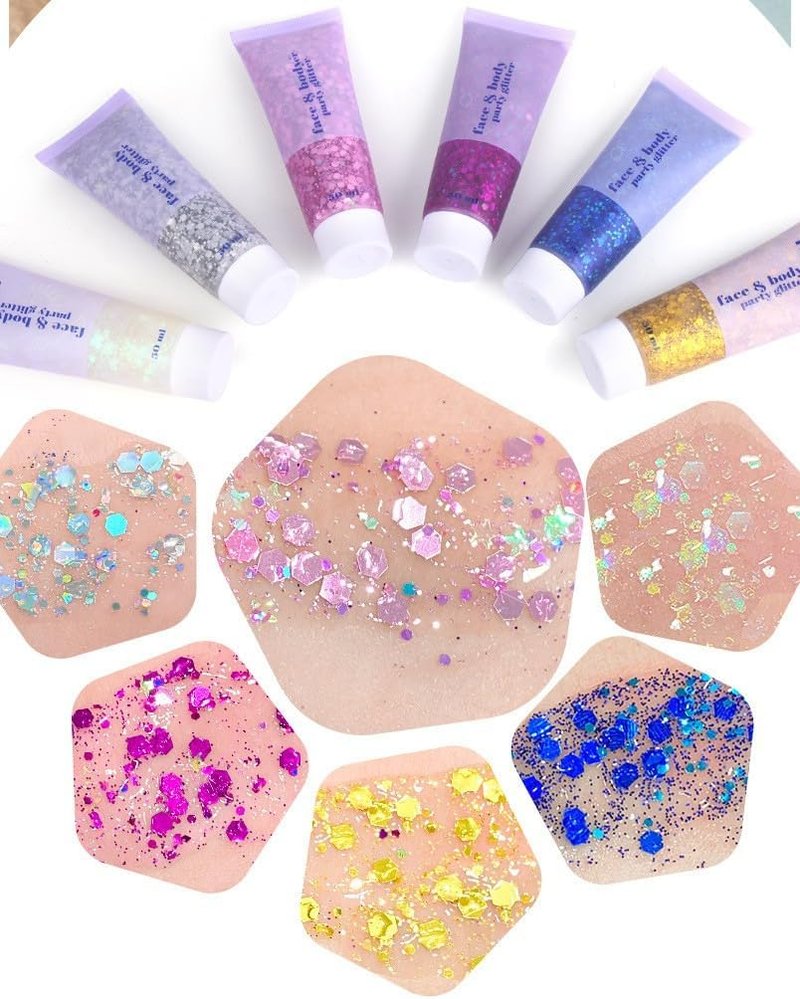 Neon Face and Body Glitter Gel - 3 Color Set for Parties | Blue, Gold & White Moonbeam