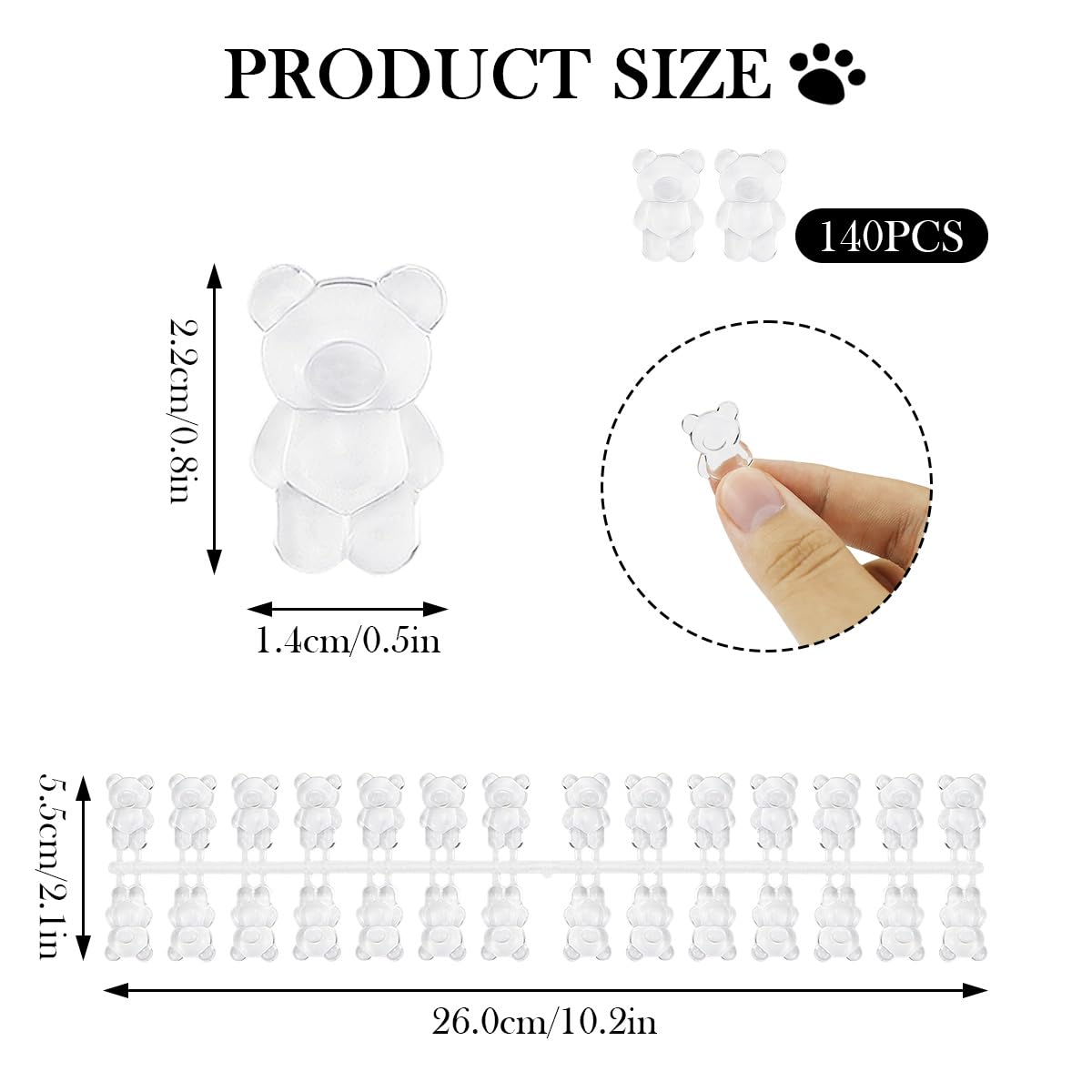 LCJAOF 140pcs Nail Polish Color Card Display Sticks Cartoon Bear Shaped Transparent Acrylic Display Card for Colorful Polish DIY Manicure Tool Accessories