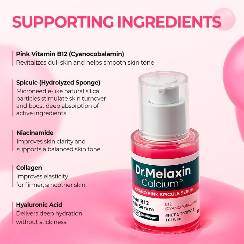 Dr.Melaxin Cyano Pink Spicule Serum - Vitamin B12 Microneedle Treatment for Enlarged Pores | 1.01 fl. oz