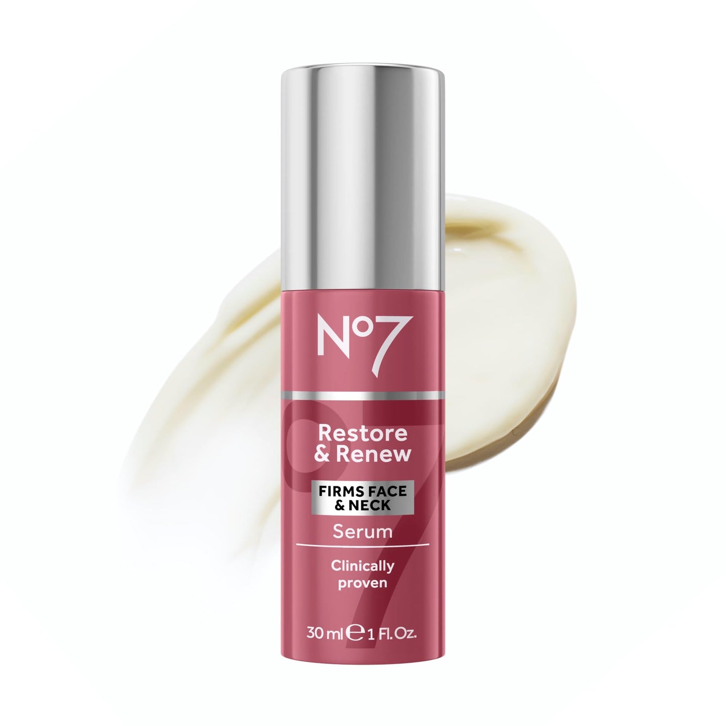 No7 Restore & Renew Multi-Action Face & Neck Serum - Anti Aging Serum for Deep Wrinkle Repair - Collagen Infused Skincare with a Hydrating Blend of Hibiscus Peptides & Hyaluronic Acid (1 Fl Oz)